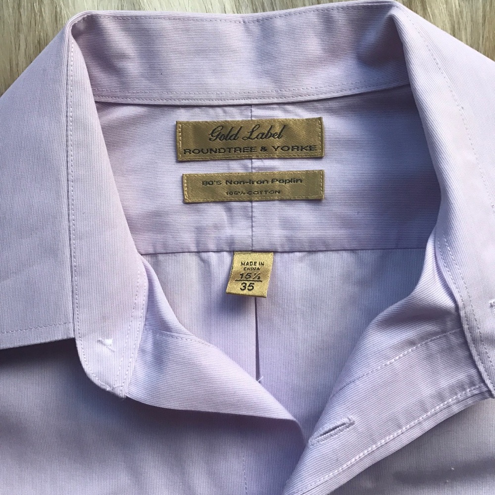 Roundtree Yorke Gold Label Dress Shirt 15.5 35 Lilac